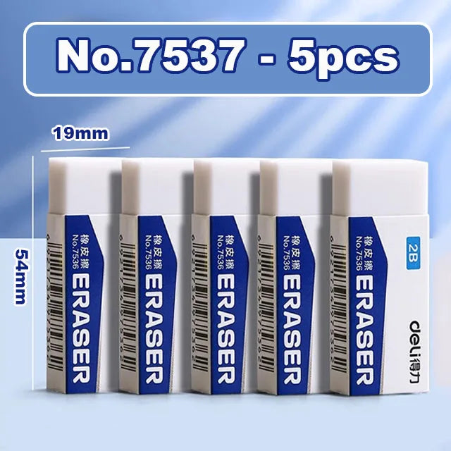 Deli 5/10pcs 2B Eraser Clean and Mess Free Student Exam Office Sketch Soft Eraser for Kids Correction Supplies Pencil Rubber