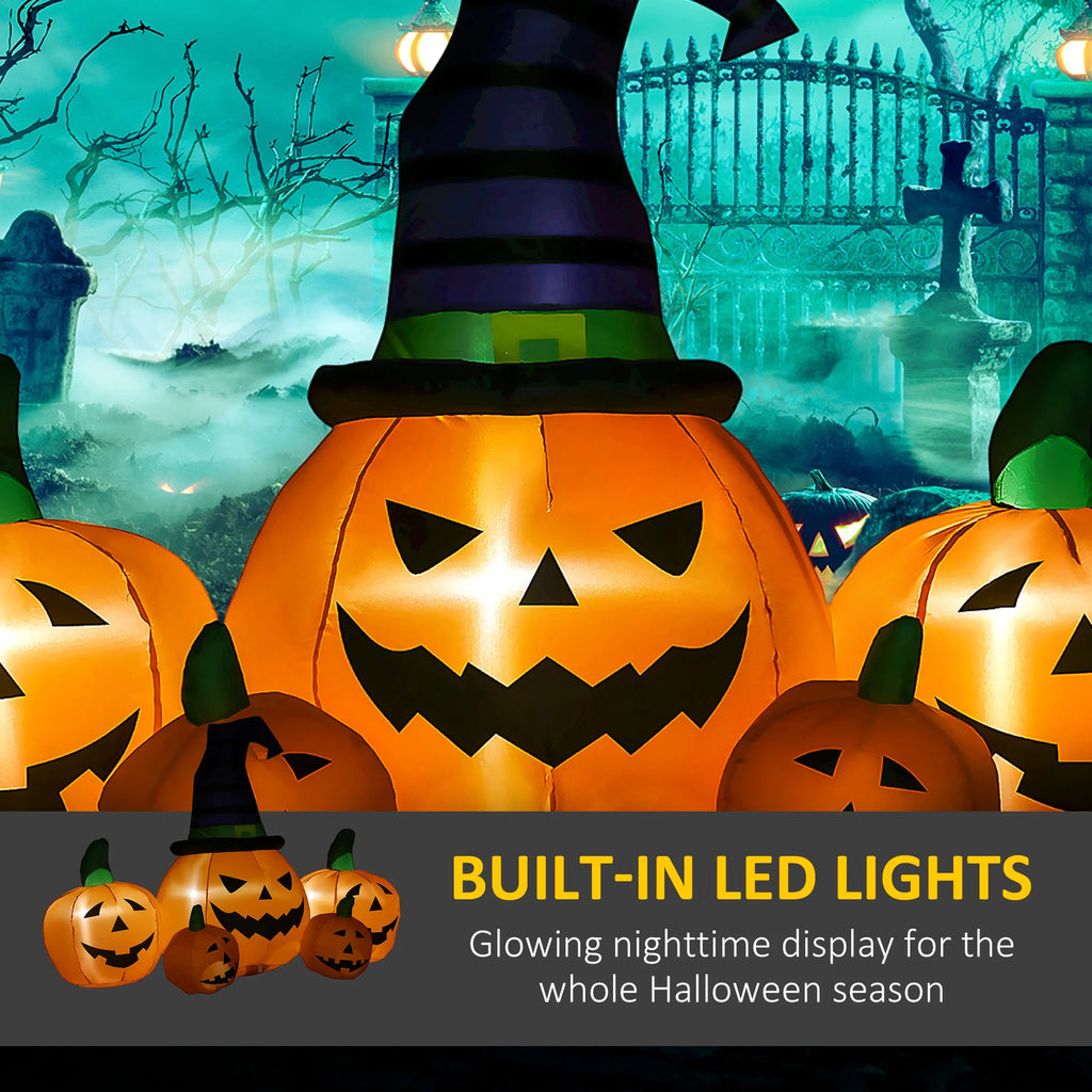 Outsunny 6' Inflatable Halloween Large Pumpkin in Hat w/ Four Small Pumpkin LED