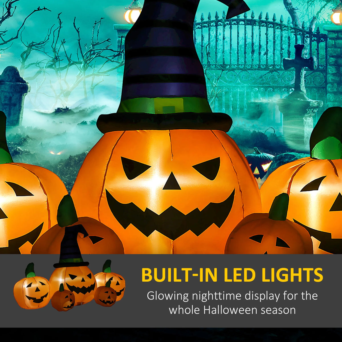 Outsunny 6' Inflatable Halloween Large Pumpkin in Hat w/ Four Small Pumpkin LED