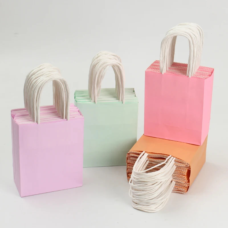 Macaron Soft Pastel Kraft Paper Bags with Handles - Bulk Multipurpose for Gift, Shopping & Party