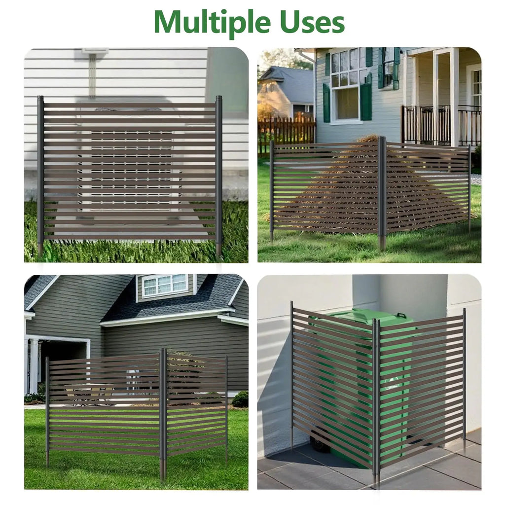 No-Dig Ground Stake Garden Privacy Fence Rustproof Metal Aluminum Slats Windproof Airflow Design Flexible Multi-Purpose for Dog Barrier Pool Patio Divider Backyard Terrace