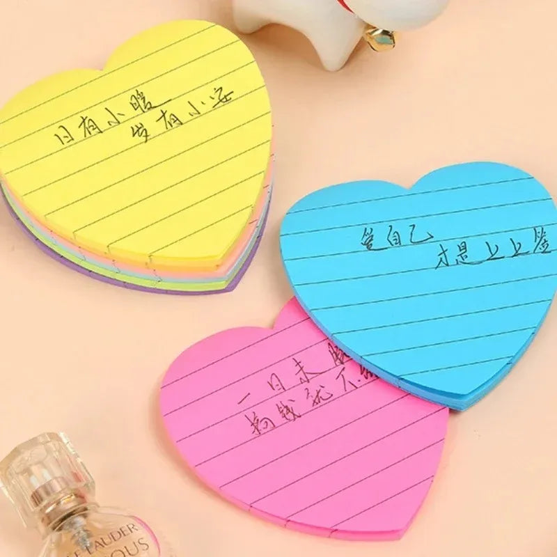 240pcs Heart Shaped Sticky Note Love Horizontal Line Fluorescent Colour Sticker Note Book 8 Colours  Creative Student Supplies