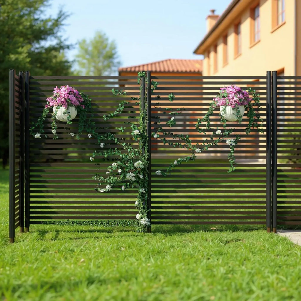 No-Dig Ground Stake Garden Privacy Fence Rustproof Metal Aluminum Slats Windproof Airflow Design Flexible Multi-Purpose for Dog Barrier Pool Patio Divider Backyard Terrace
