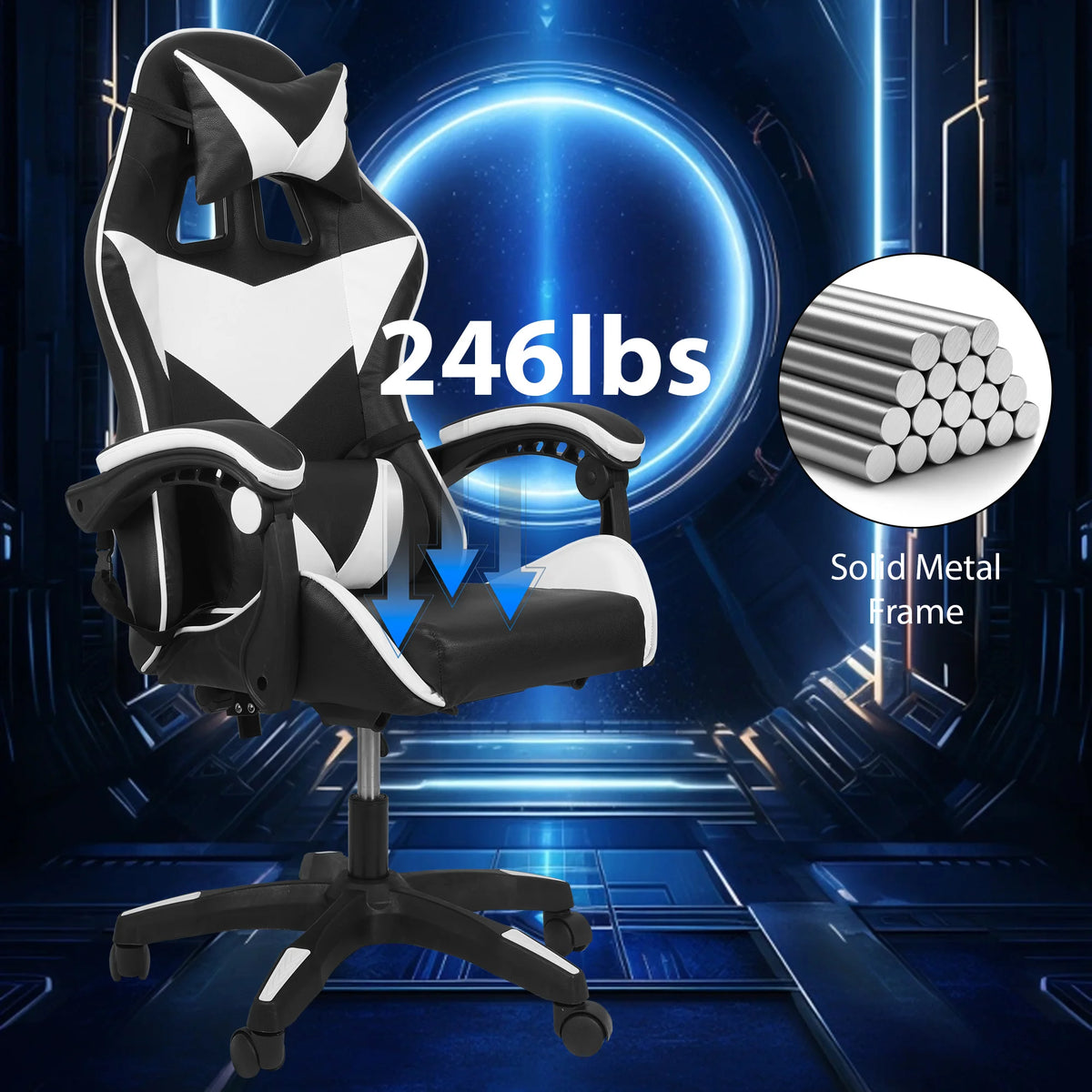 Gaming Chair Ergonomic Office Desk Chair Lumbar Support Adjustable Height Recline Swivel