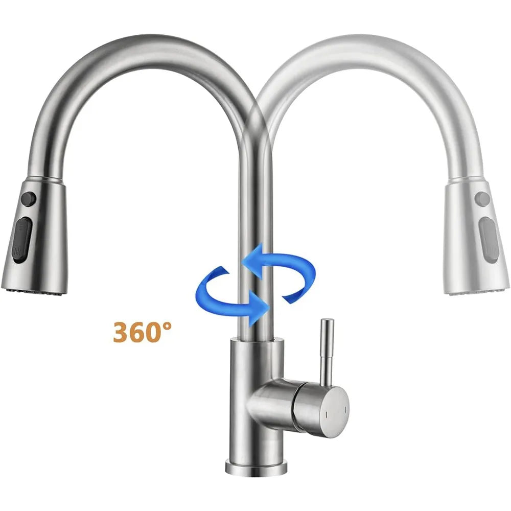 360° Kitchen Sink Mixer Taps Pull Out Spout Spray Single Lever Modern Mono Tap