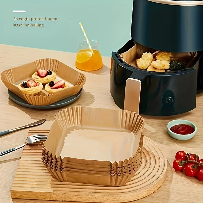 50/100 Sheets of Air Fryer baking Tray Paper - Non Stick, Disposable, Pre Cut baking Tray, Heat-Resistant, Suitable for Air Fryers, Ovens, Microwaves, Grills - Easy to Clean, Food Grade, Multifunctional Kitchen, Household and