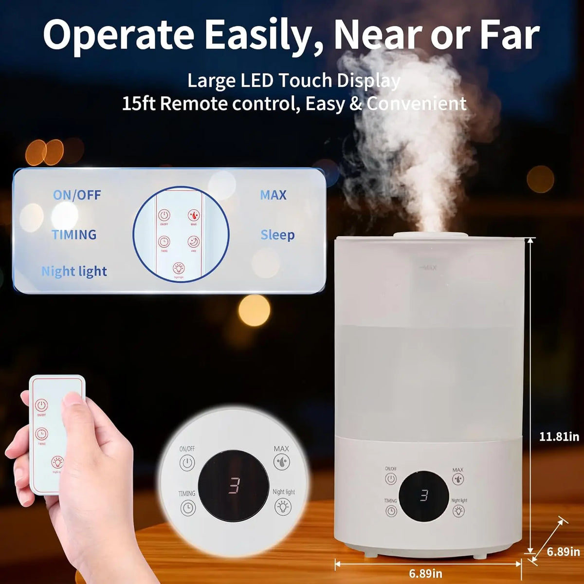 4L Large Capacity Air Humidifier with Remote Control Timer 300ml/h Plant Mist Aroma Diffuser for Home Office, Top Fill Humidifier