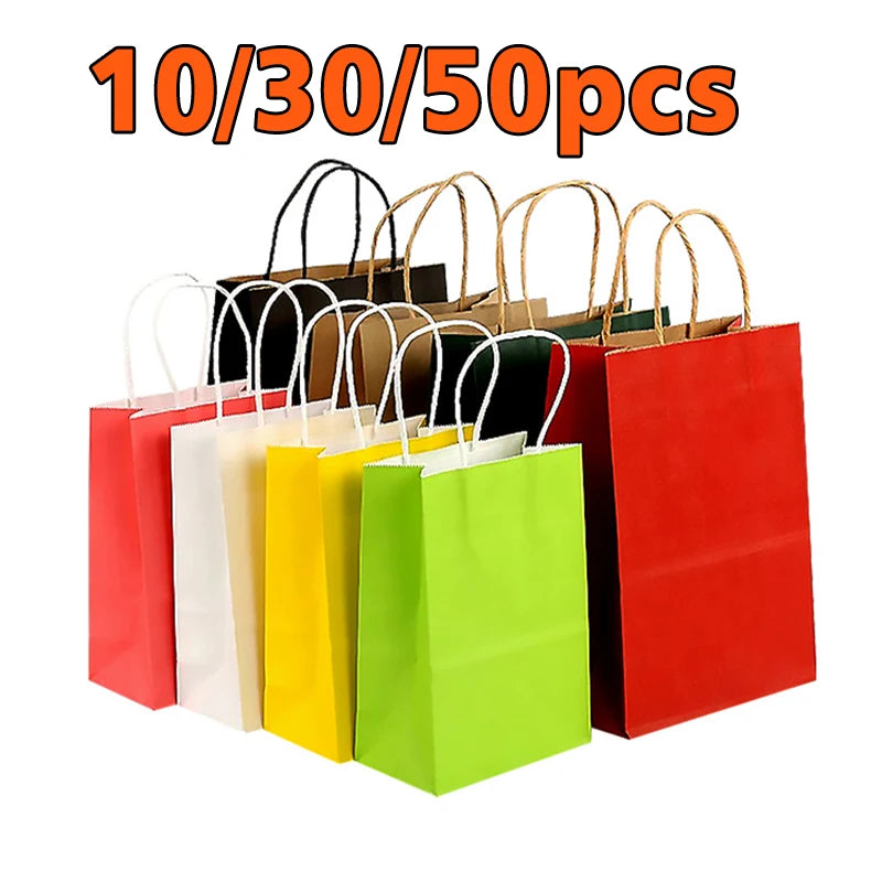 10/30/50pcs Paper Gift Bags 15x21cm Holiday Party Gift Bag with Handles Jewelry Shopping Favor Bags, Kraft Bags, Candy Handbag
