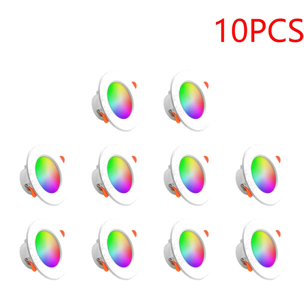 1-16PCS 10W Smart LED Downlight Bluetooth Ceiling Lamp RGB CCT Lamp APP Remote Control Color Changing light for Google Alexa Hom