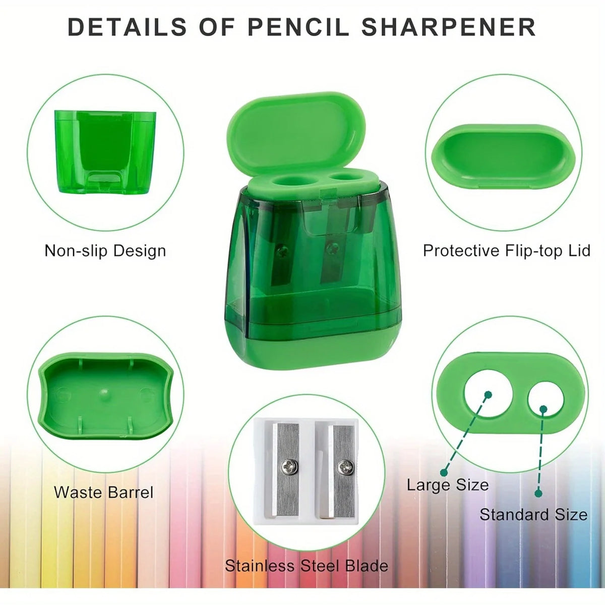 12Pcs Dual Hole Pencil Sharpeners with Lid Container, Portable Manual Pencil Sharpener for Regular & Colored Pencils, Assorted Colors