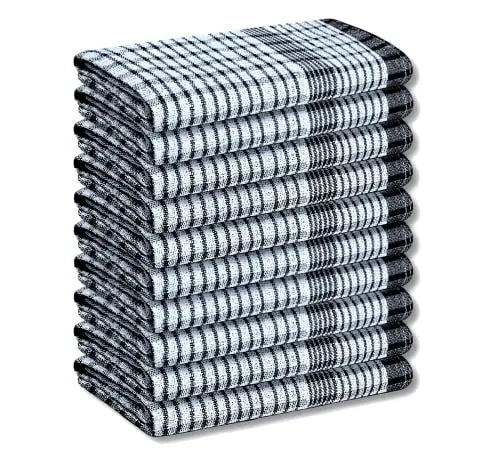 A & B TRADERS Wonderdry Tea Towels Kitchen Pack Of 10, Cotton Absorbent Long Lasting Catering Bar Towel (Black)