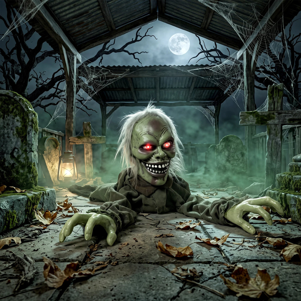 HOMCOM Animatronic Crawling Zombie with Light-Up Eyes and Creepy Sound