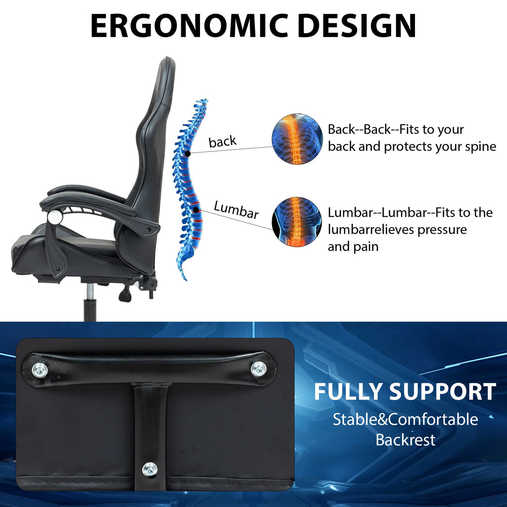 Gaming Chair Ergonomic Office Desk Chair Lumbar Support Adjustable Height Recline Swivel