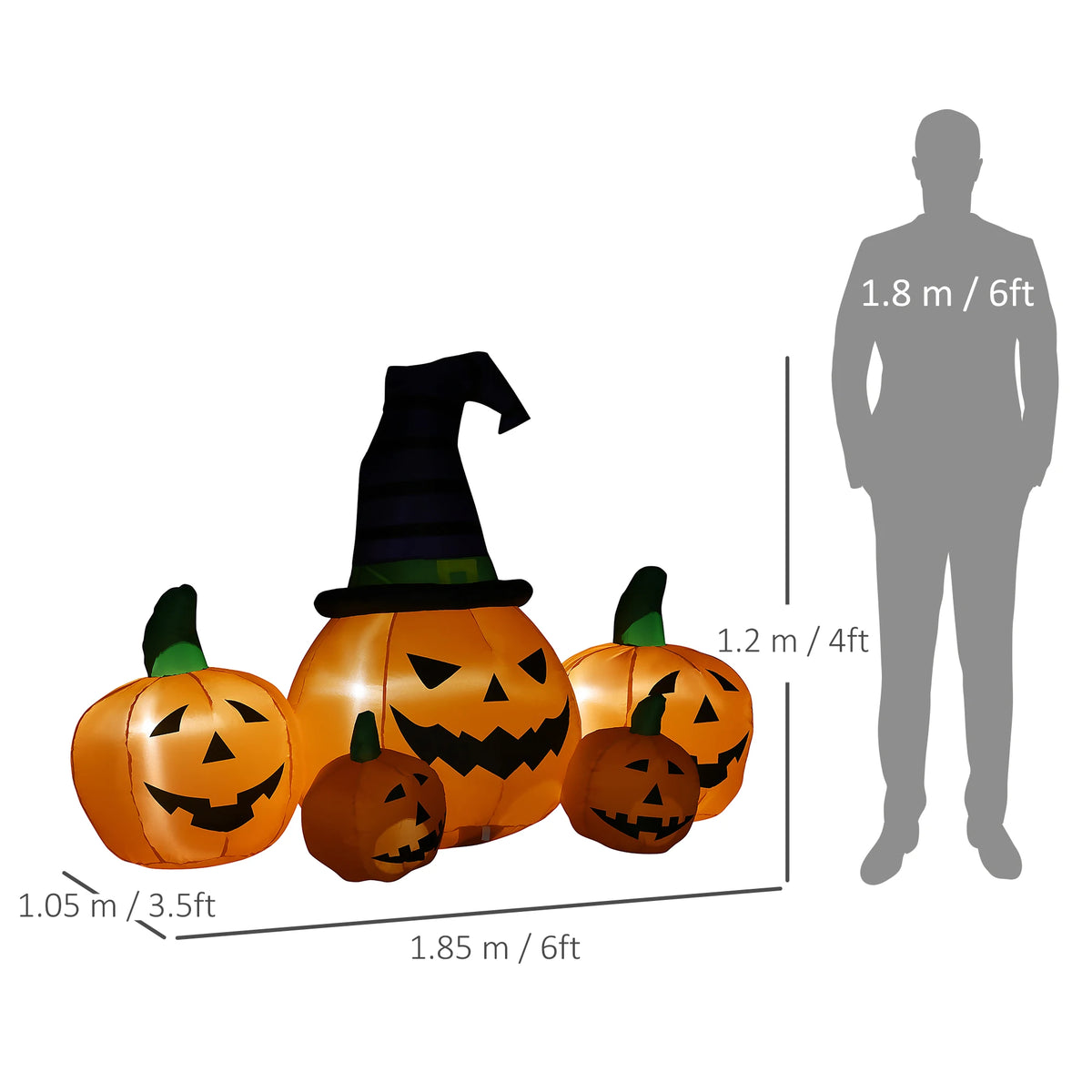 Outsunny 6' Inflatable Halloween Large Pumpkin in Hat w/ Four Small Pumpkin LED