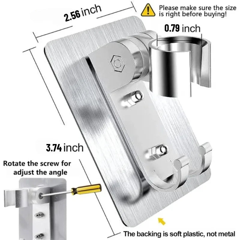 Strong Adhesive Shower Head Holder Adjustable Wall Mount with 2 Hooks Bidet Sprayer Compatible No Drill Bathroom Accessory