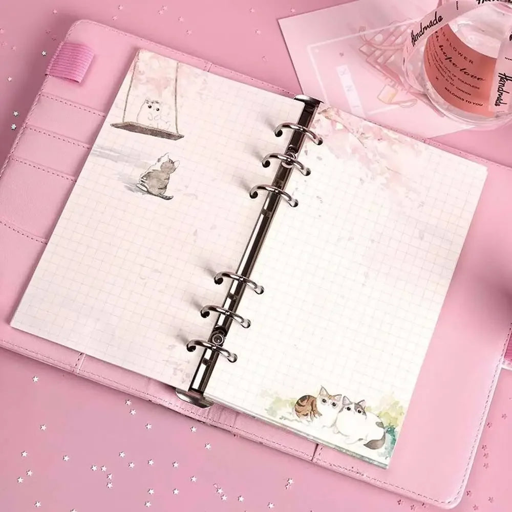 Cute Pink A6 Binder Refill Paper Cherry Blossom Cartoon Journal Blank Lined Inner Pages for Daily Planner Notebook Stationery