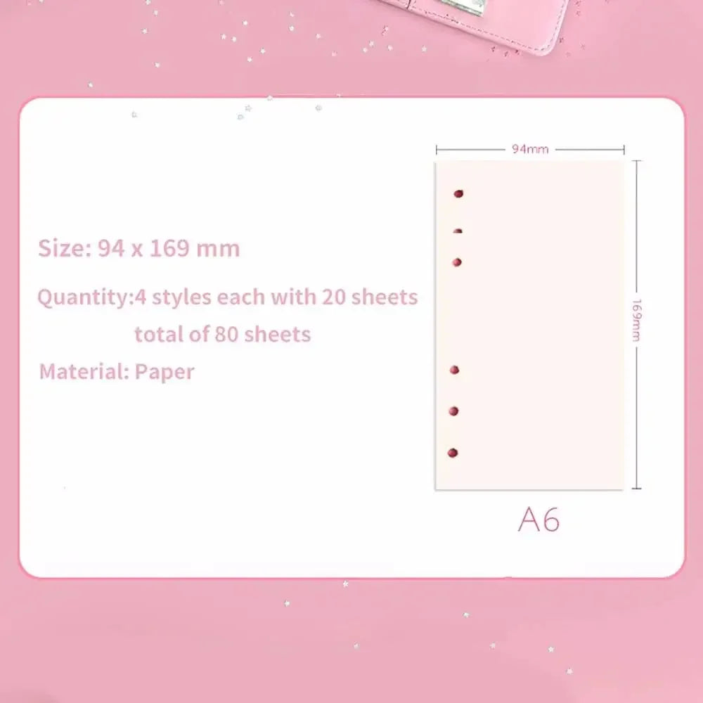 Cute Pink A6 Binder Refill Paper Cherry Blossom Cartoon Journal Blank Lined Inner Pages for Daily Planner Notebook Stationery