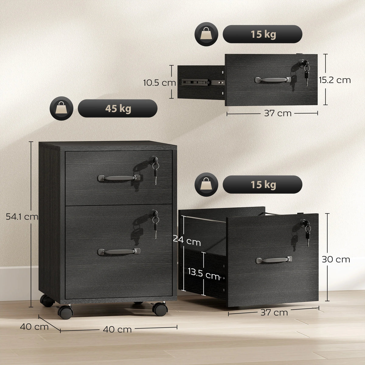 HOMCOM Rolling File Cabinet with Drawer, Hanging File Folder