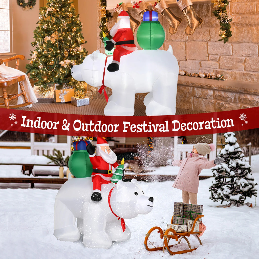 Santa Claus Christmas Decoration, 6ft Light Up Inflatable Santa Rides Polar Bear with 7 LED Lights, Outdoor Garden Christmas Decoration, 180cm