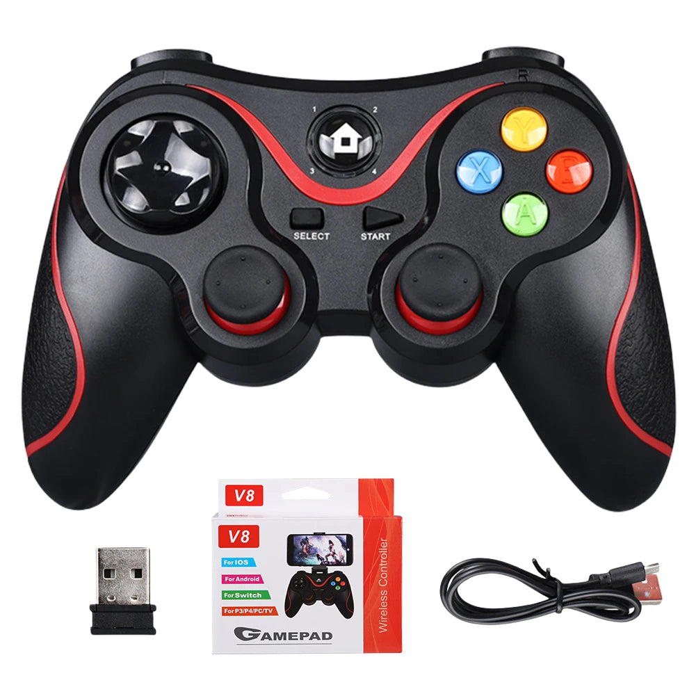 V8 2.4G Wireless Game Controller Gaming Joystick BT Gaming Controller Dual Vibration for Android/iOS/PC/PS3/Switch/Mobile Phone