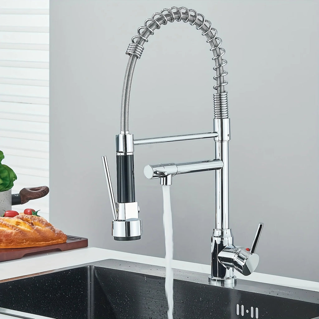 Premium Silver Kitchen Tap – Worktop-mounted Mixer Tap with 360-degree Rotating Spout – Hot and Cold Water Tap for Kitchen Sinks