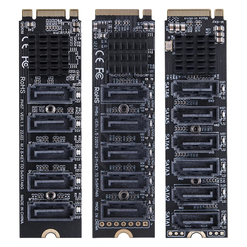 M.2 MKEY PCI-E Expansion Card 5/6 Port Adapter Card M.2 To SATA 3.0 Converter 6Gpbs SATA3.0 Adapter Support PM Function