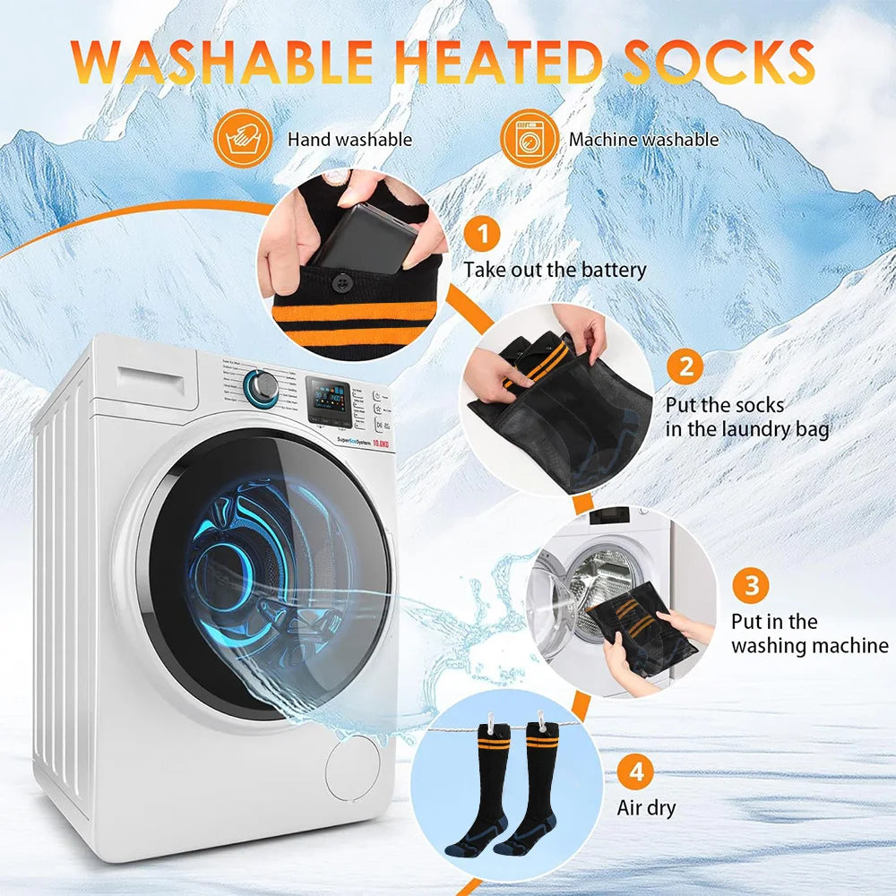 2Pcs Heated Socks, Men Women Winter Rechargeable Outdoor Sport Thermal Heated Foot Warmer, 4 Temperature Breathable 5000mAh, for Ski Hiking Road Trips Camping