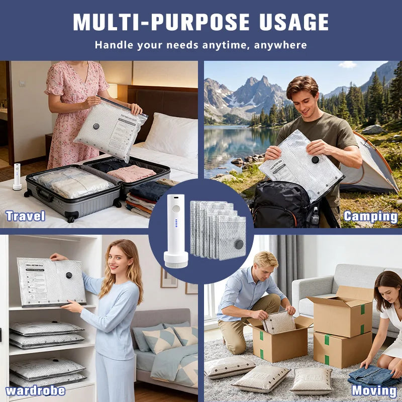 6/9/15pcs Vacuum Storage Bags, Comes with a Rechargeable Electric Pump for Travel. Low Noise, Portable and lightweight, Perfect for Trips. Compresses Clothes to Save Space, Ideal for Organizing Suitcases and Wardrobes.
