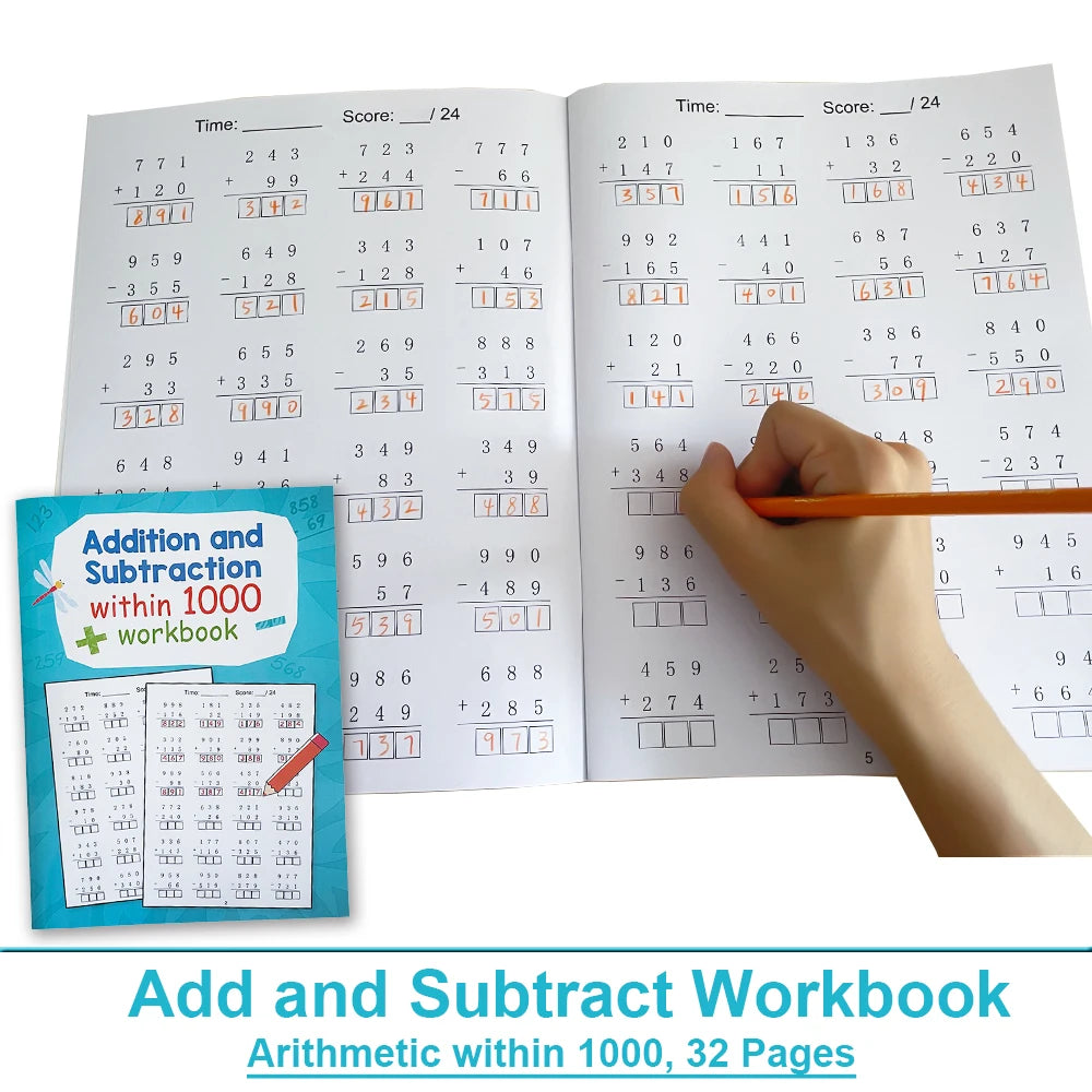 Addition and subtraction within 1000 Maths Workbook Primary School Training Book Arithmetic Competition Teaching Aids
