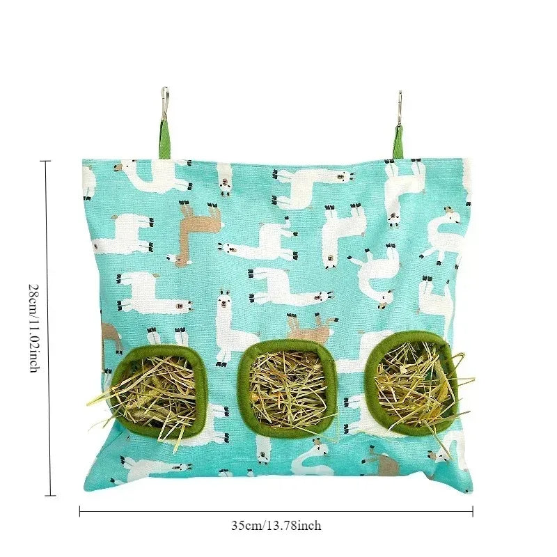 Hay Bag Hanging Pouch Feeder Holder Feeding Dispenser Container for Rabbit Guinea Pig Small Animals Pet Bunny Cage Accessories