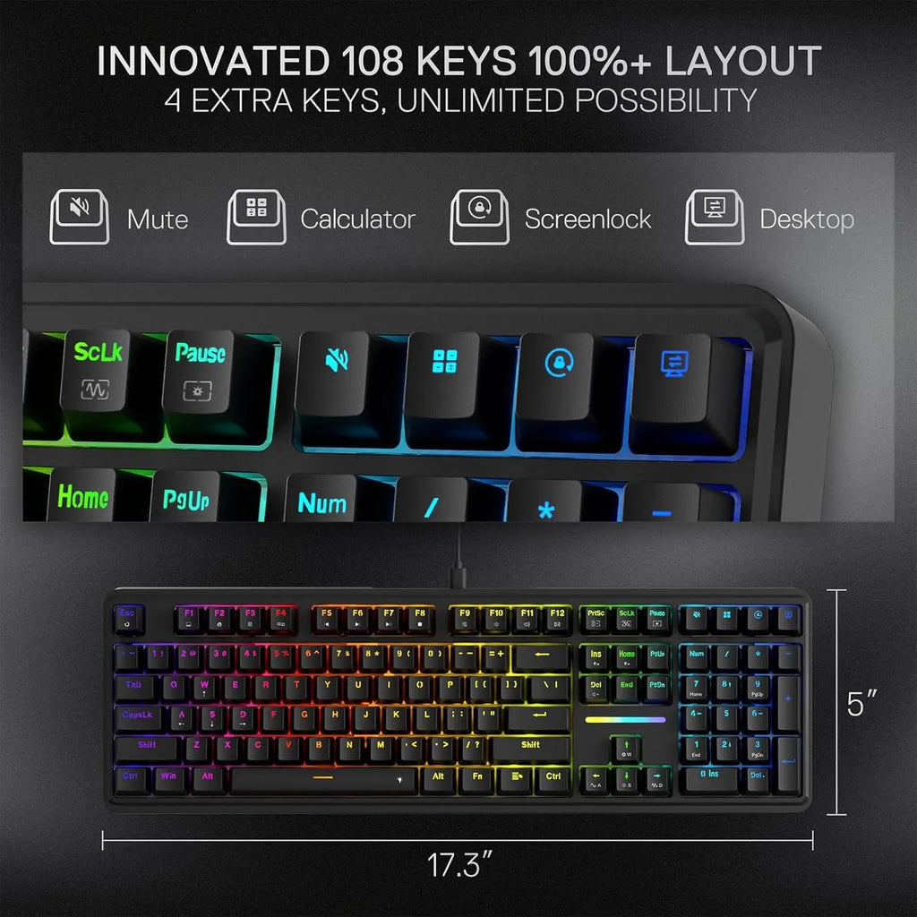 Redragon K745 Wired Gasket RGB 108 Keys Mechanical Gaming Extra 4 Hotkeys Upgraded Hot-swappable Socket Keyboard