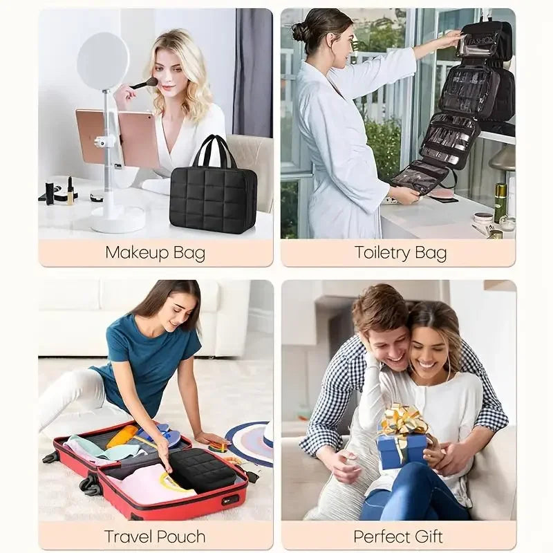 Hanging Travel Toiletry Bag Women Cosmetic Makeup Case with Jewelry Pocket Portable Wash Organizer for Vacation Trip Gym Beach