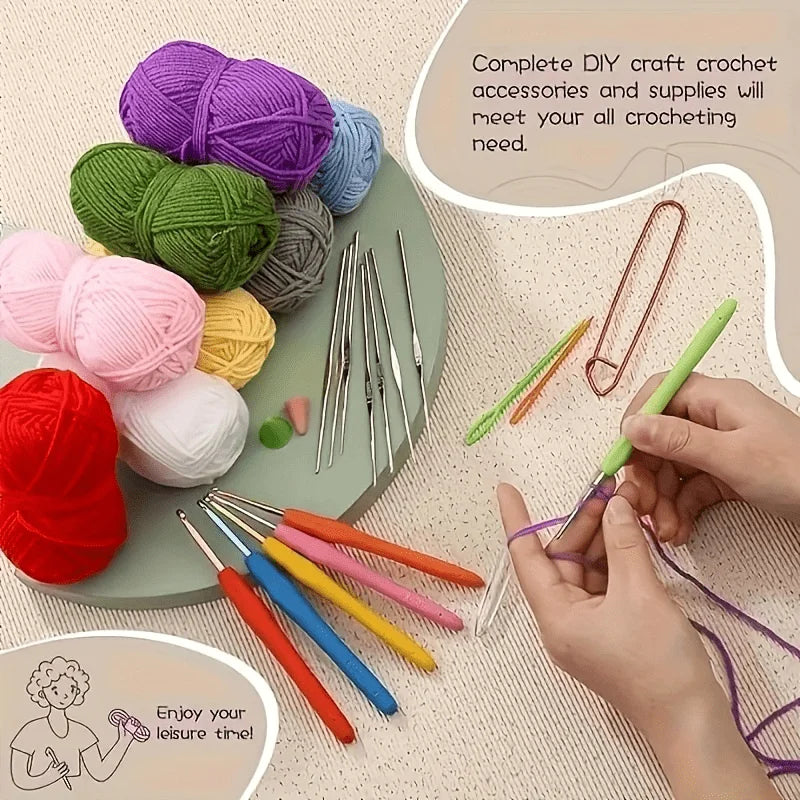 103pcs DIY Crochet Kit - Includes Yarn, Hooks, Knitting Needles, Stitch Markers And Accessories, Beginner's Starter Kit, Multi-Purpose Home Crafting Tools with Portable Storage Bag