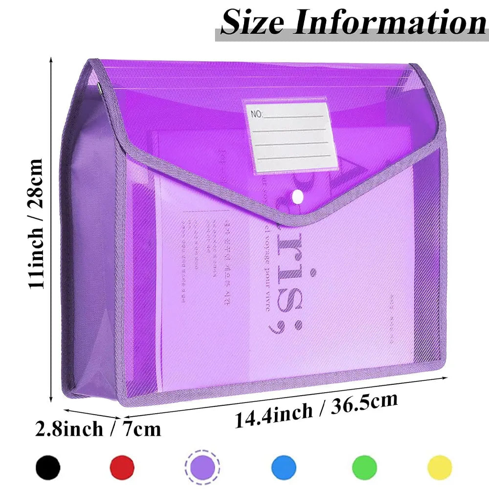 A4 Plastic Document Bag (1-Pack), Large Capacity Expandable Document Bag, with Snap Closure, Transparent Document Storage Bag.
