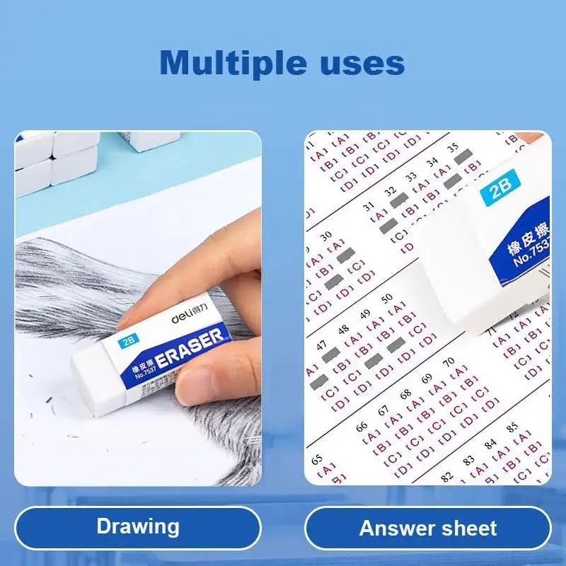 Deli 5/10pcs 2B Eraser Clean and Mess Free Student Exam Office Sketch Soft Eraser for Kids Correction Supplies Pencil Rubber