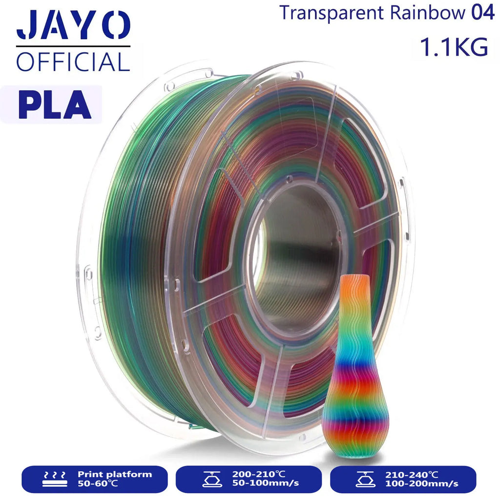 JAYO PLA Rainbow Filament 1.75mm 11OOG PLA Transparent/ Silk PLA Rainbow 3D Filament For FDM Neatly Wound 3D Printing Material