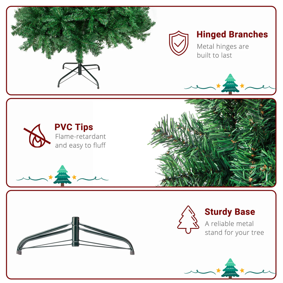 6FT Simulation Christmas Tree, 550 Artificial PVC Christmas Trees with Metal Brackets, Suitable for Home and Office Decoration, Suitable for Indoor and Outdoor Use, Christmas Decoration, Holiday Gifts