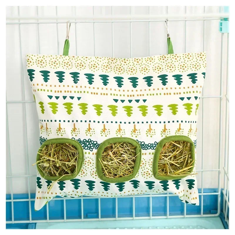 Hay Bag Hanging Pouch Feeder Holder Feeding Dispenser Container for Rabbit Guinea Pig Small Animals Pet Bunny Cage Accessories