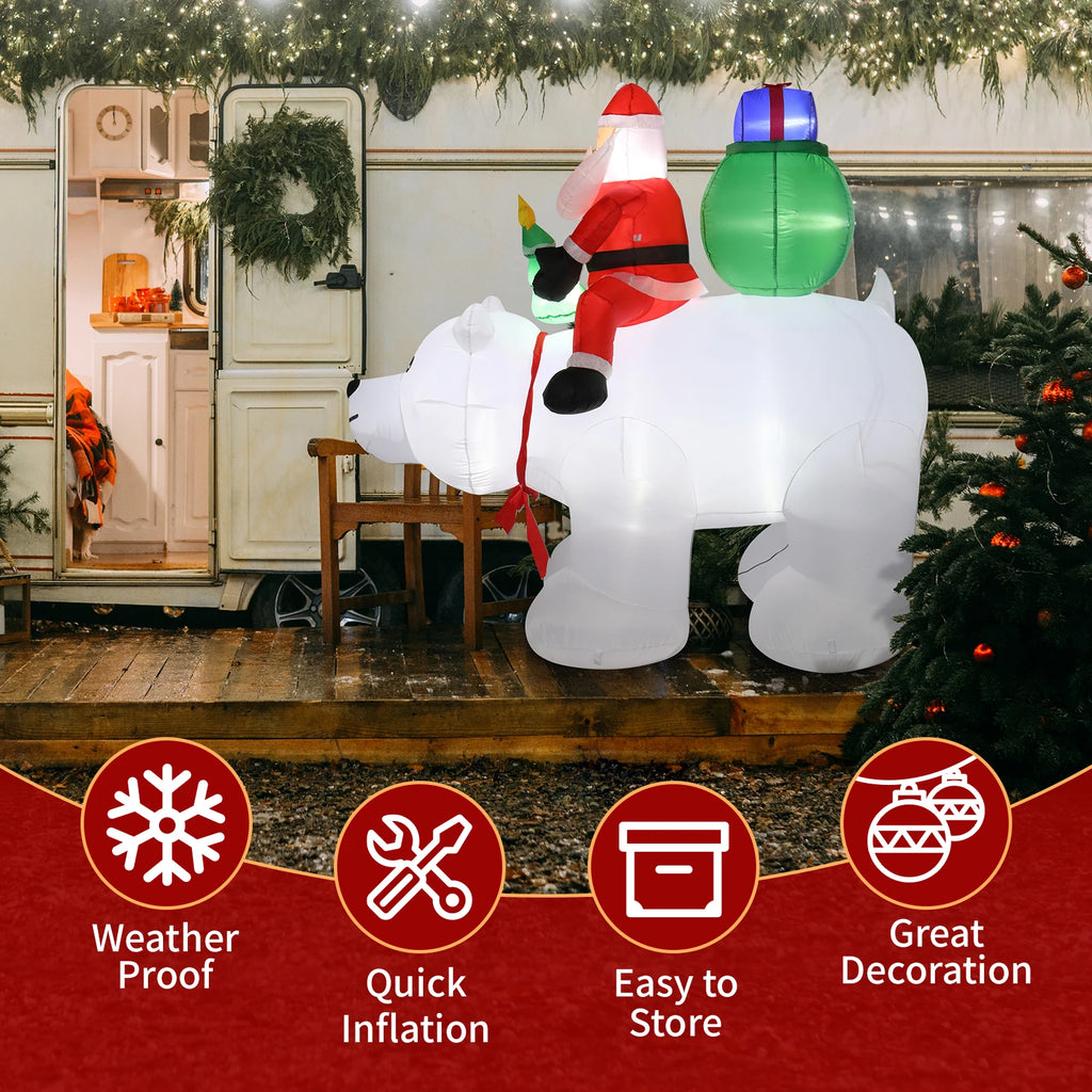 Santa Claus Christmas Decoration, 6ft Light Up Inflatable Santa Rides Polar Bear with 7 LED Lights, Outdoor Garden Christmas Decoration, 180cm