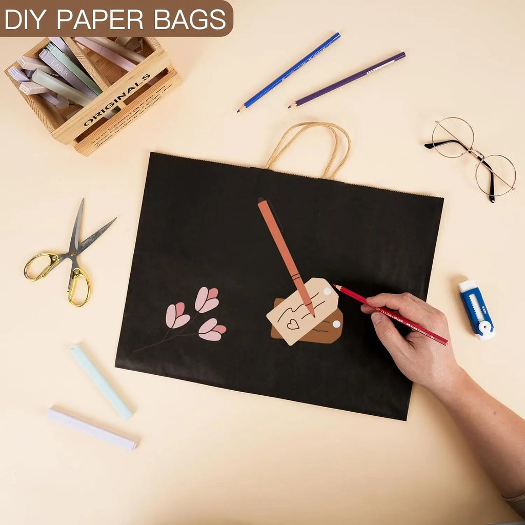 Kraft Paper Bags with Handles Birthday Wedding Christmas Party Decoration Baby Shower New Year Gift Packaging