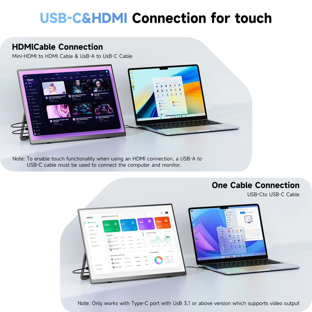 UPERFECT 15.6' 1080P Portable Monitor Touchscreen with Battery 8000mAh 100% SRGB Eye Care USB-C & MINI HDMI External Screen for Laptop MacBook Phone PS5 Switch Xbox
