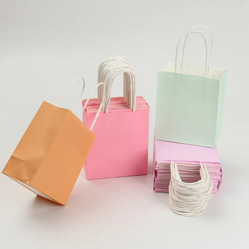 Macaron Soft Pastel Kraft Paper Bags with Handles - Bulk Multipurpose for Gift, Shopping & Party