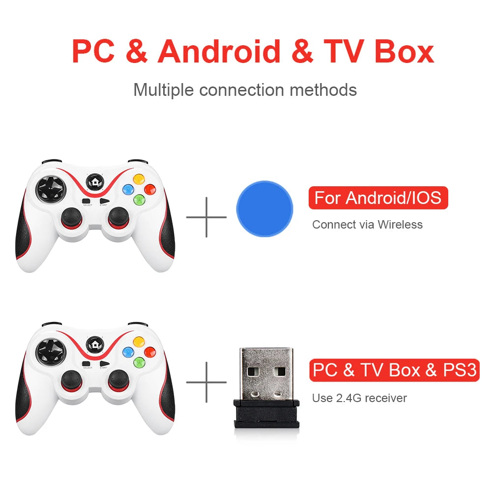 V8 2.4G Wireless Game Controller Gaming Joystick BT Gaming Controller Dual Vibration for Android/iOS/PC/PS3/Switch/Mobile Phone