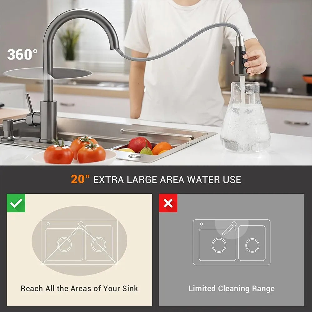 360° Kitchen Sink Mixer Taps Pull Out Spout Spray Single Lever Modern Mono Tap