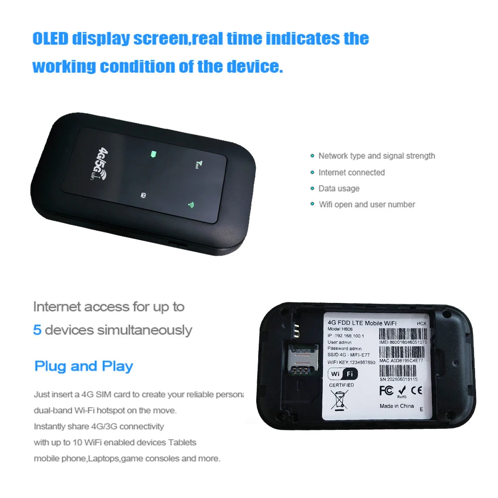 1-5pcs Mobile WiFi Router 2100mAh Battery Supports 10 Connected Devices 4G WiFi Hotspot 300Mbps High Speed Portable for Busin