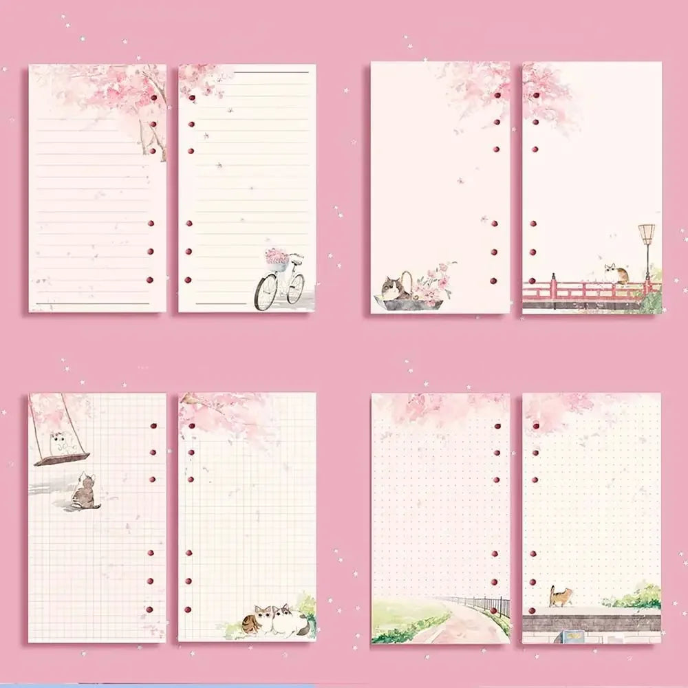 Cute Pink A6 Binder Refill Paper Cherry Blossom Cartoon Journal Blank Lined Inner Pages for Daily Planner Notebook Stationery