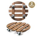 2 Pack Plant Trolley with Lockable Wheels 120kg Capacity Carbonised Timber Deck 360° Swivel Casters Dark Brown