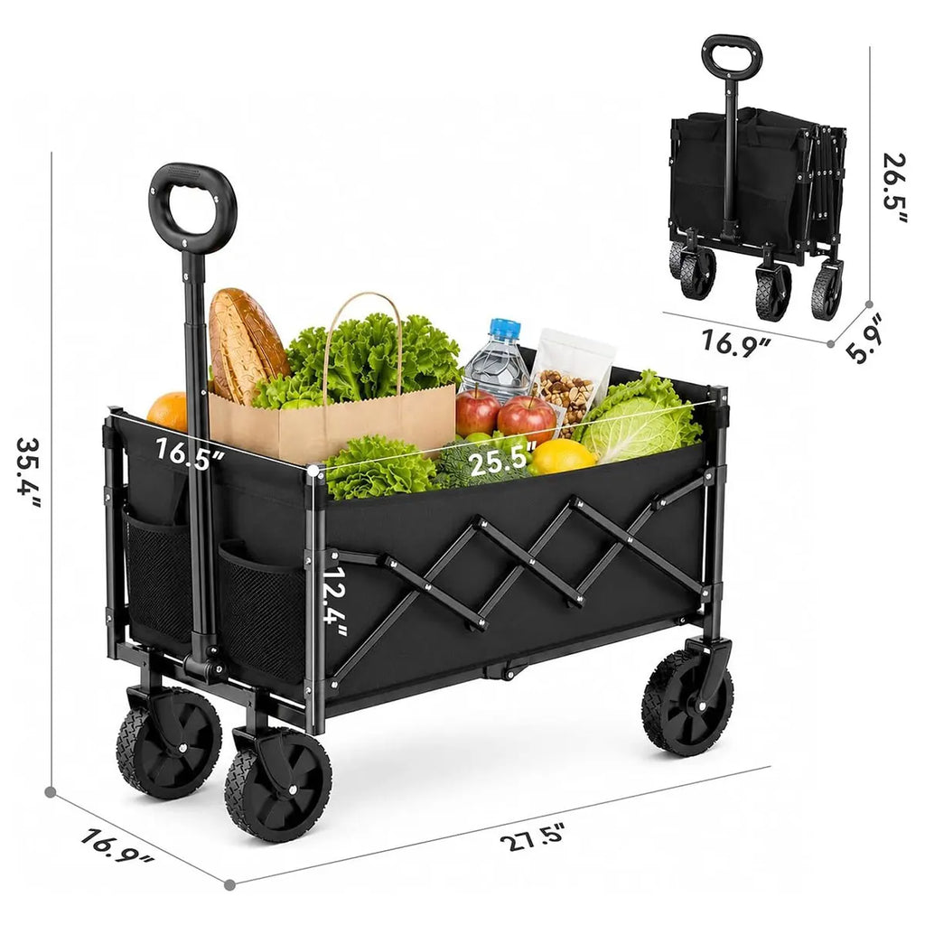Heavy Duty Collapsible Folding Wagon, Portable Outdoor Camping Cart, Utility Trolley for Picnic Beach Garden Shopping Grocery Transport