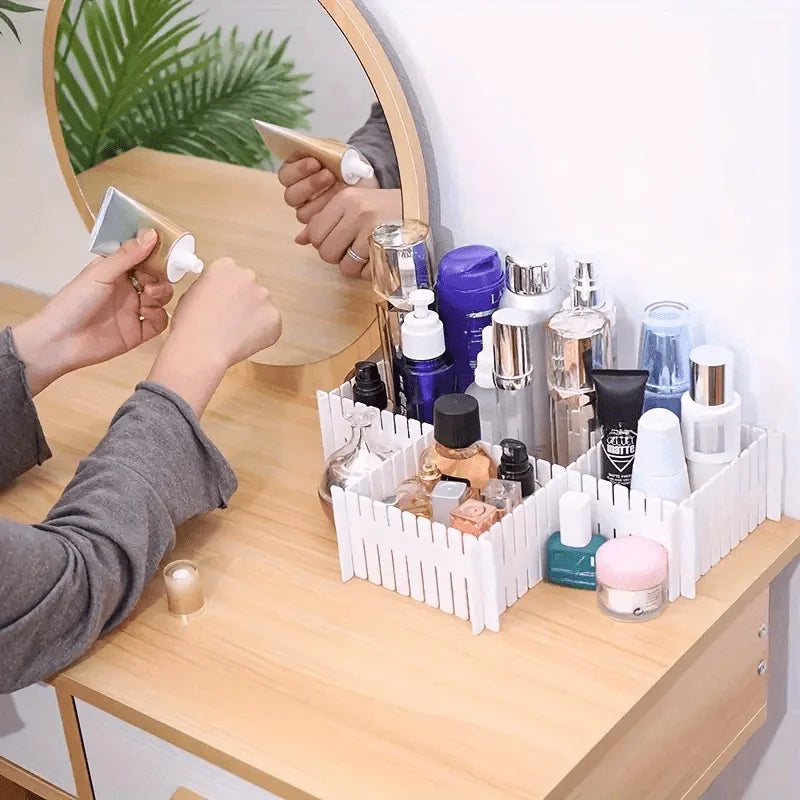 12pcs Adjustable Drawer Partitions - White, Thick PP Plastic, DIY Free Cutting, With Fixed Buckles to Prevent Tipping, Suitable for Wardrobe/Kitchen/Office, Non Slip Storage.