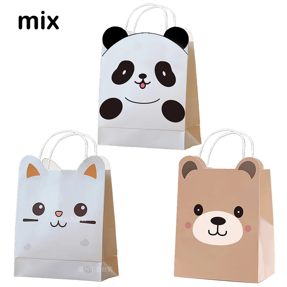 5/10/15/20/30/50pcs Cute Cartoon Animal Paper Bags with Handle Candy Snack Bag Kids Birthday Party Decoration Supplies Gifts